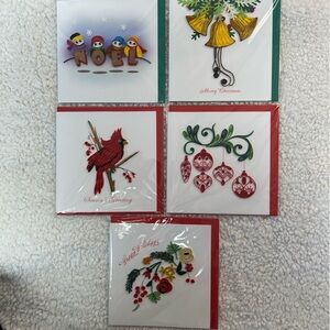 BI Handmade Holiday Quilling Blank Greeting Card Bundle of 5 Cards w/Envelopes